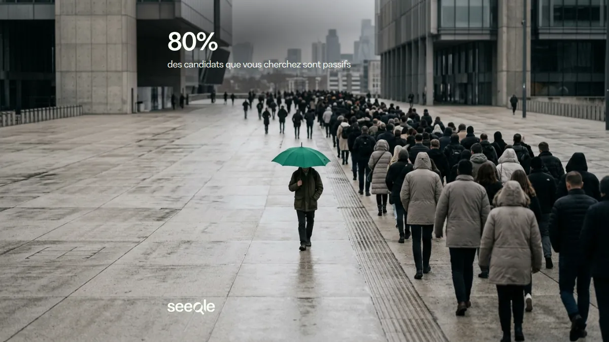 Une personne au parapluie vert a contre-courant d'une foule : 80% des candidats sont passifs