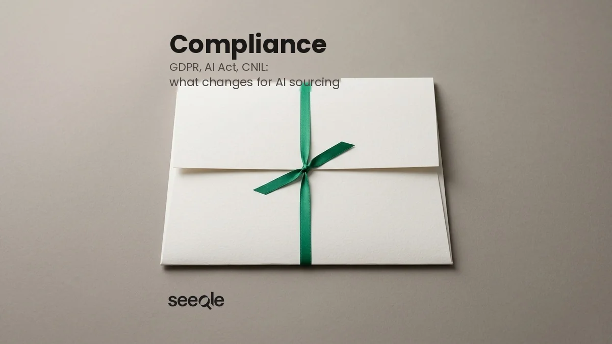 Envelope tied with a green ribbon: GDPR, AI Act, CNIL, what changes for AI sourcing
