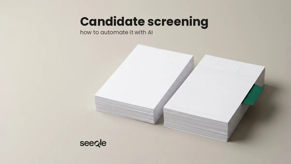Two sorted stacks of white resumes, one marked with a green tab