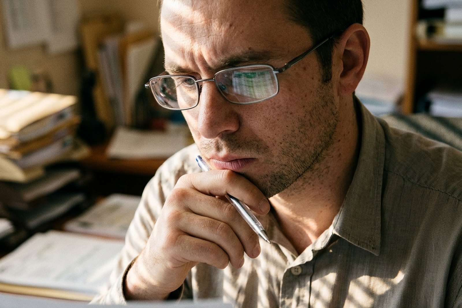 Comptable concentré devant ses tableaux