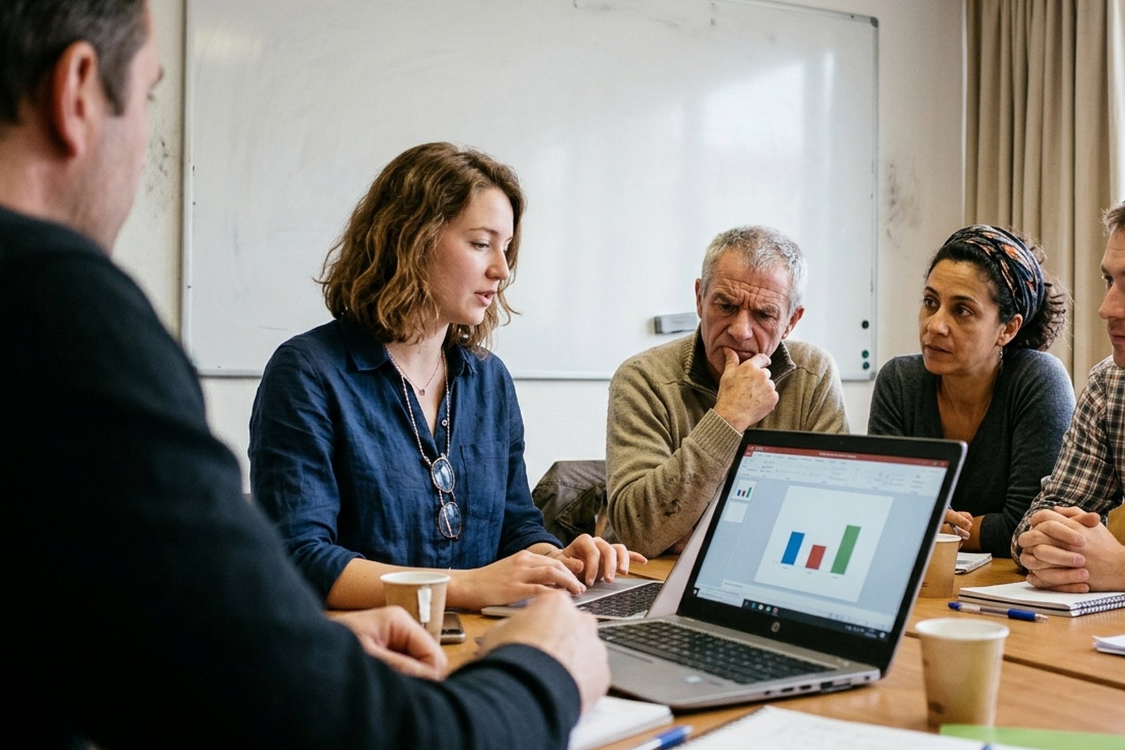 Consultante présentant une analyse à une équipe client