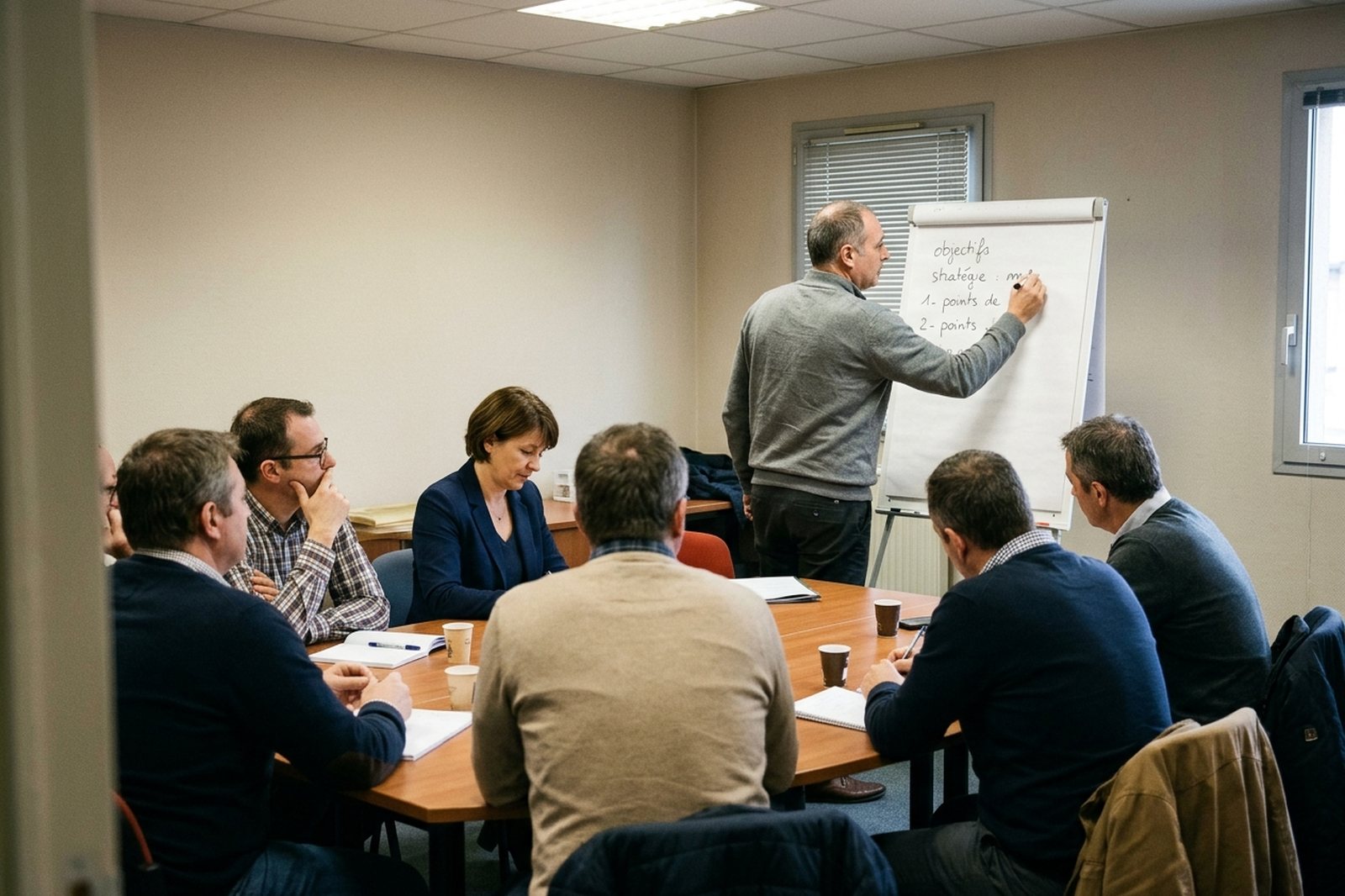 Trainer at a flipchart in front of employees