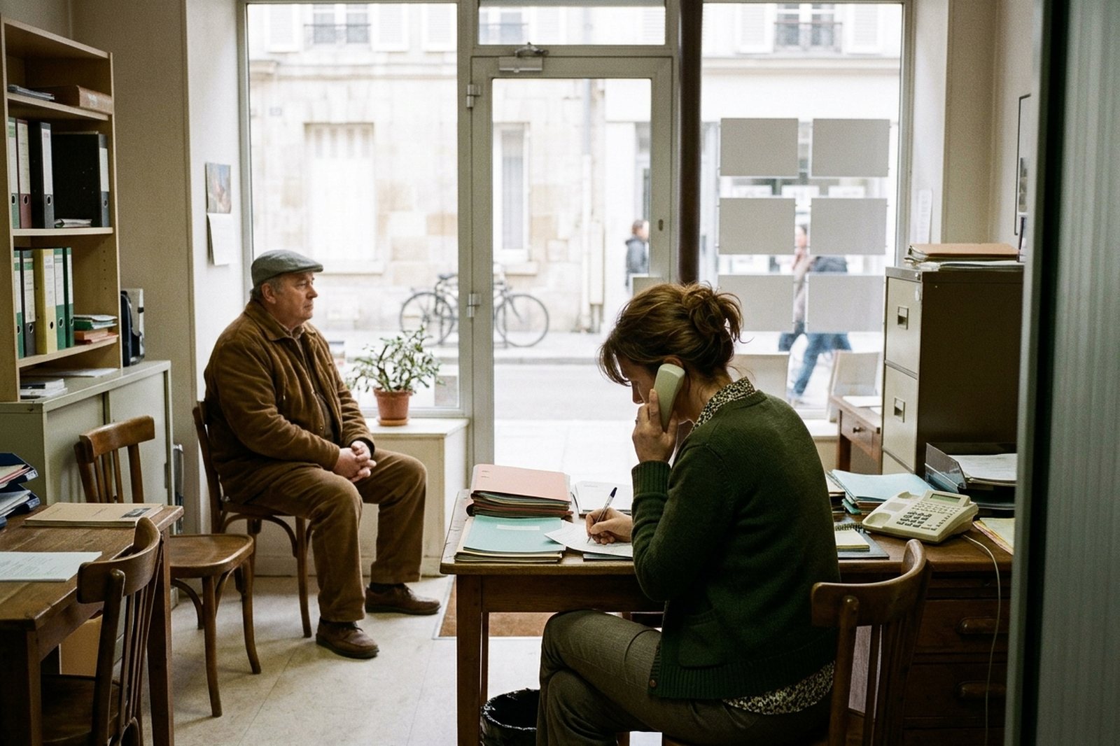 Agente au téléphone dans une agence immobilière