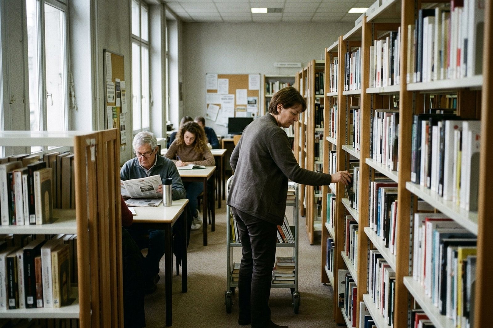 Library staff shelving books