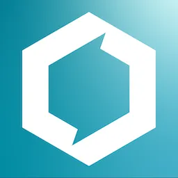 Abstract white hexagon with angular cutouts on a blue gradient background.