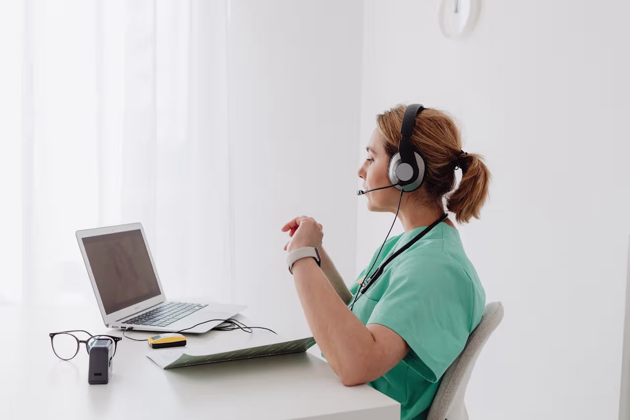 A female doctor having a video call