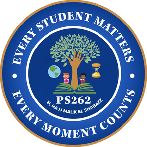 PS262 school seal with tree and open book