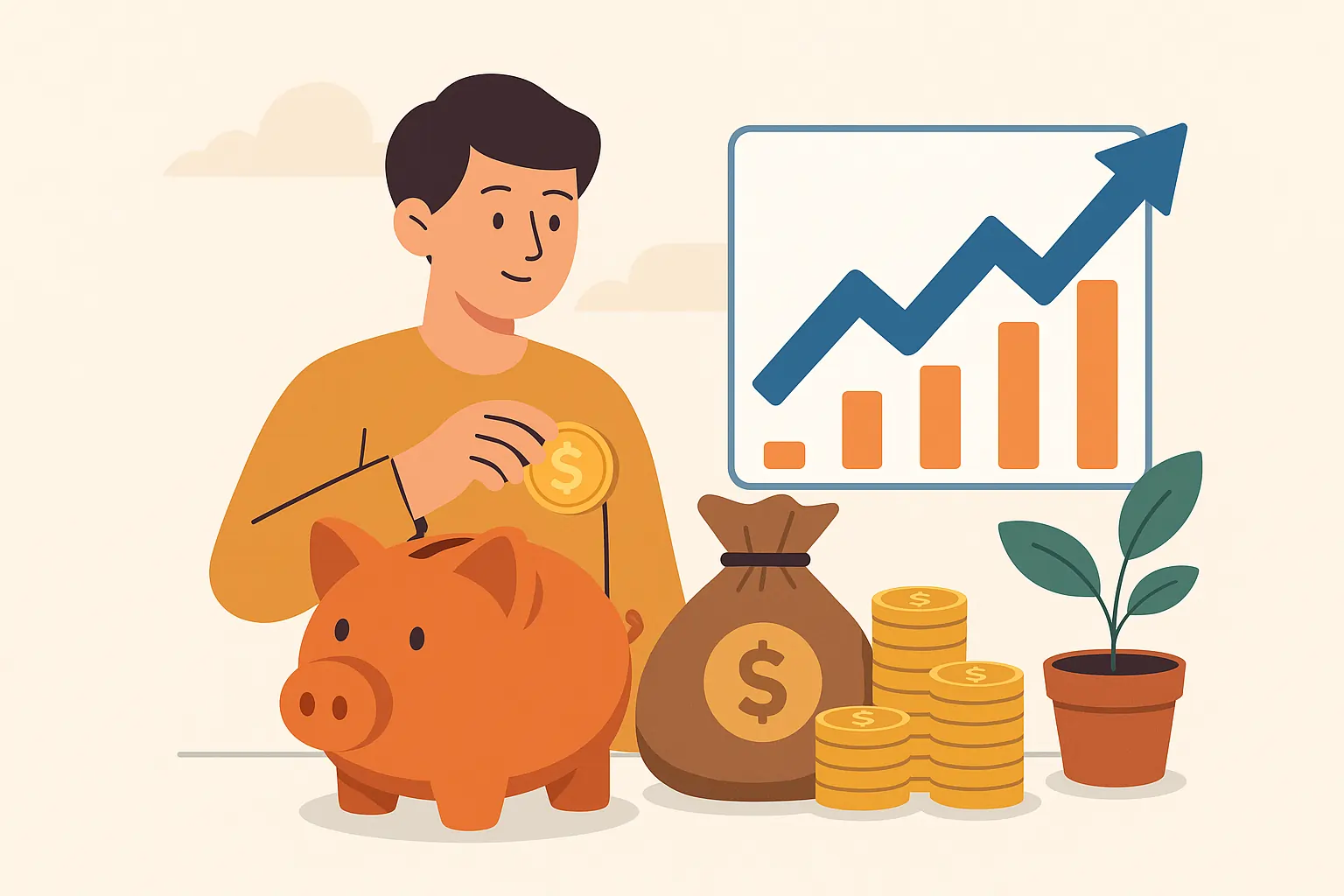 Persona ahorrando e invirtiendo dinero para su futuro financiero.