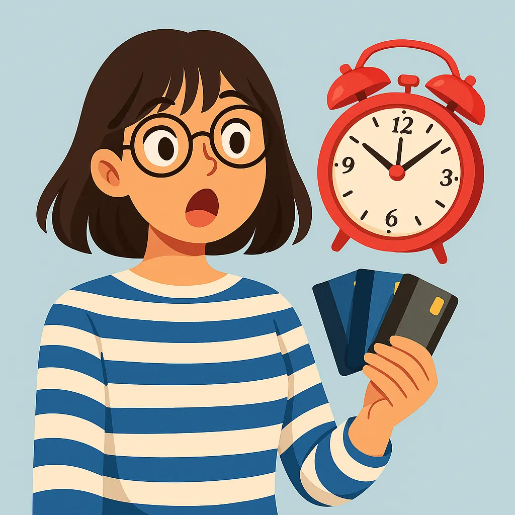 Mujer pensativa observando tarjetas de crédito, representando la preocupación por el pago de deudas y el posible embargo.