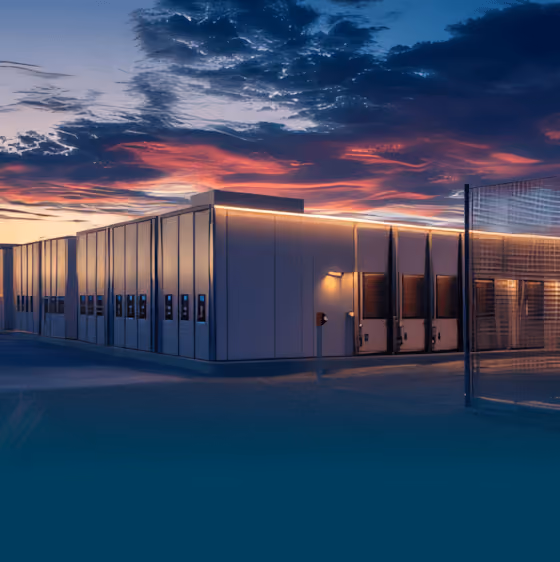 Energy infrastructure facility at sunset representing community investment in local power systems