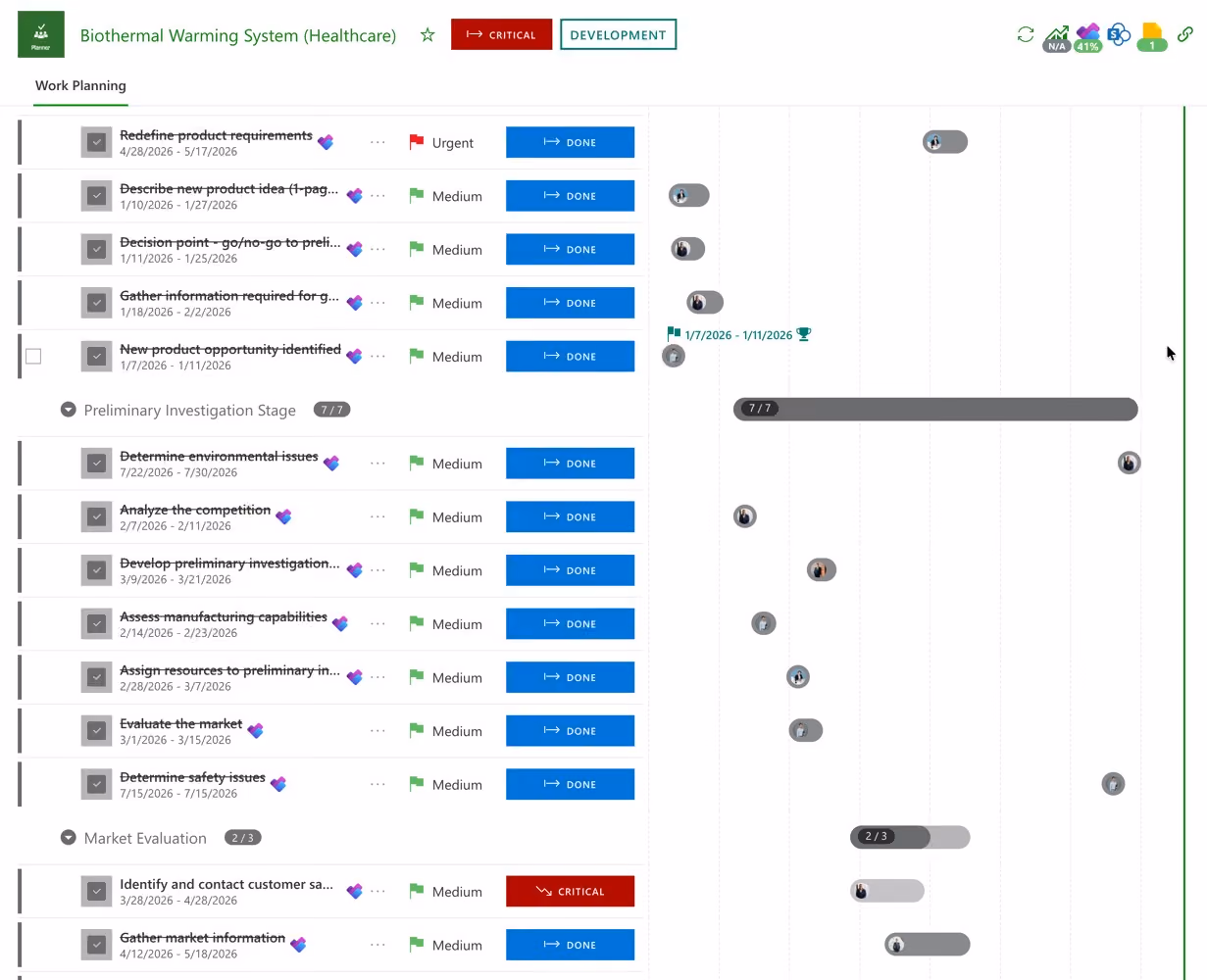 Microsoft Planner buckets and tasks shown as a schedule inside PPM Express