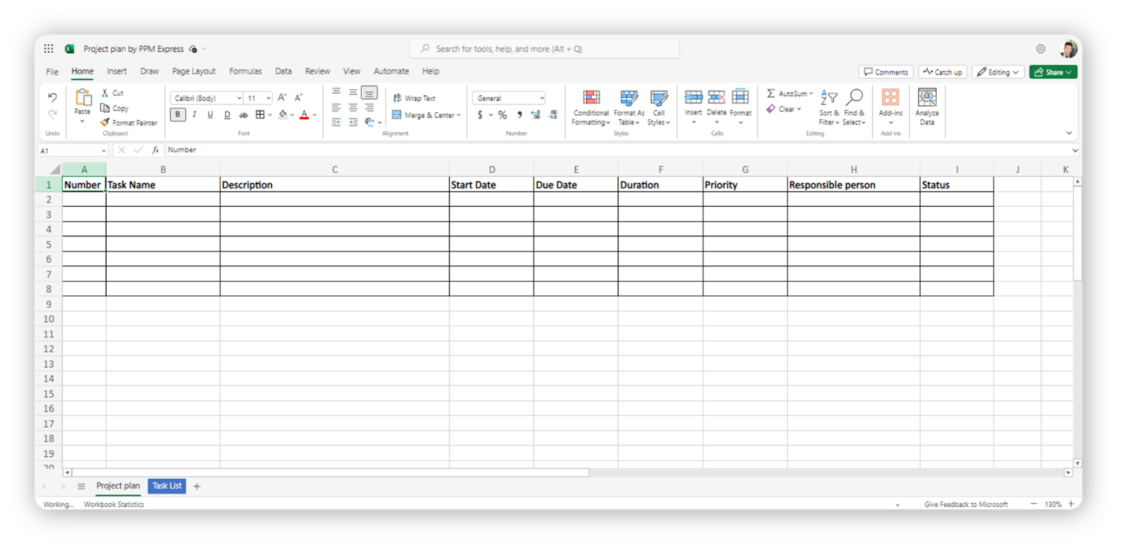 Excel project plan template