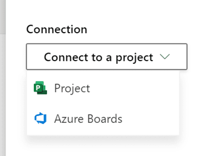 Dropdown manu of how to connect Roadmap to MS Project or Azure Boards