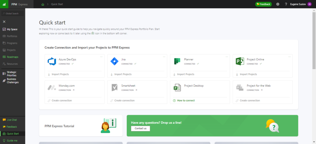 PPM Express quick start screen