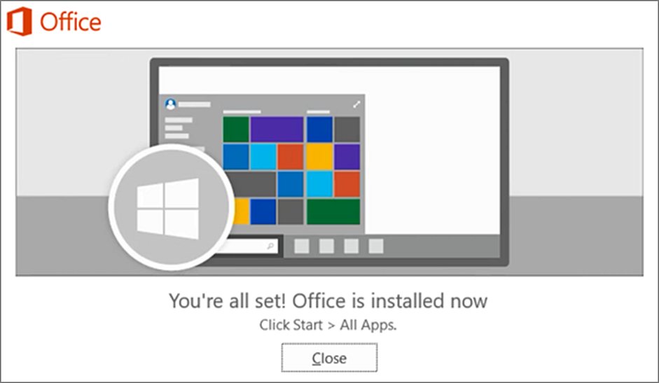 Screen about successful MS products installation
