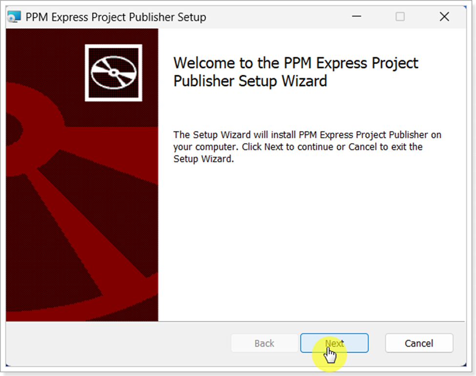 PPM Express Project Publisher install wizard