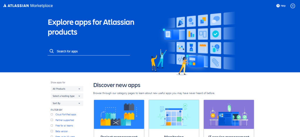 Atlassian marketplace home screen