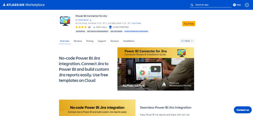 Power BI Connector for Jira in Atlassian Marketplace