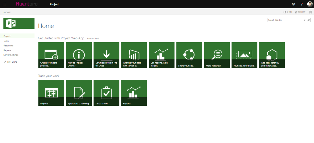 MS Project Online Quick Launch menu