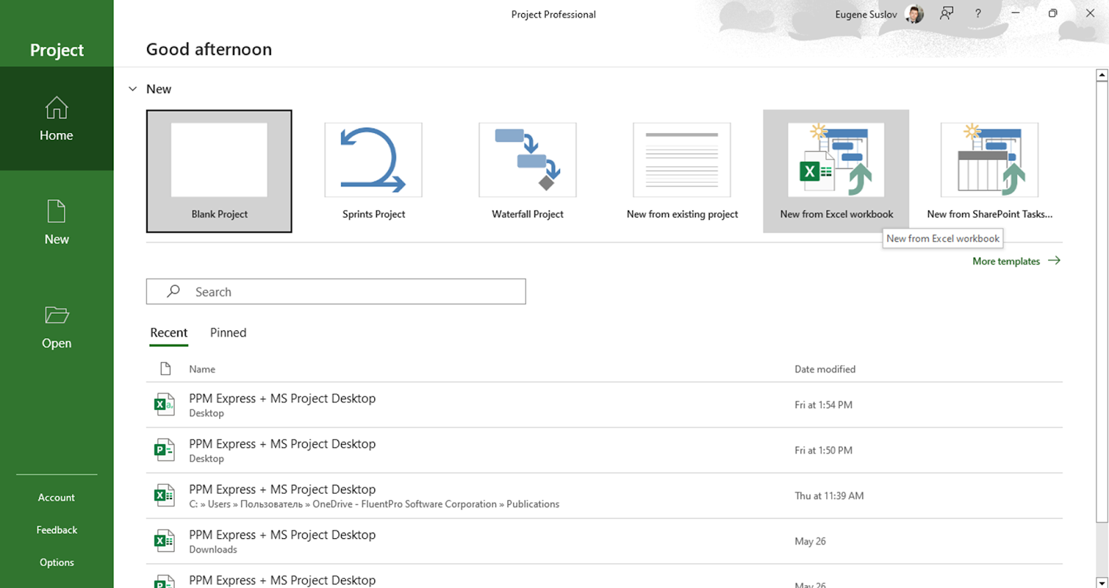 How to create project in Project Desktop from excel file