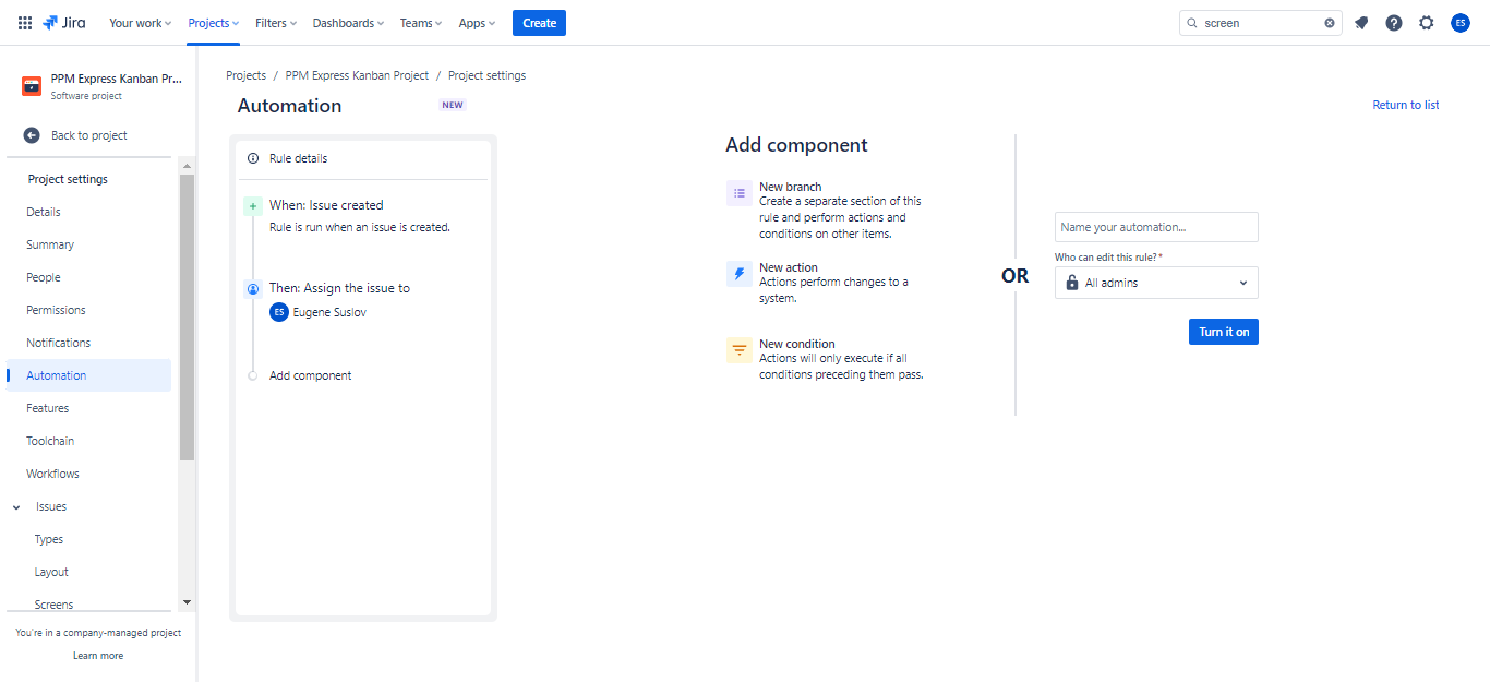 Add component functionality in Jira