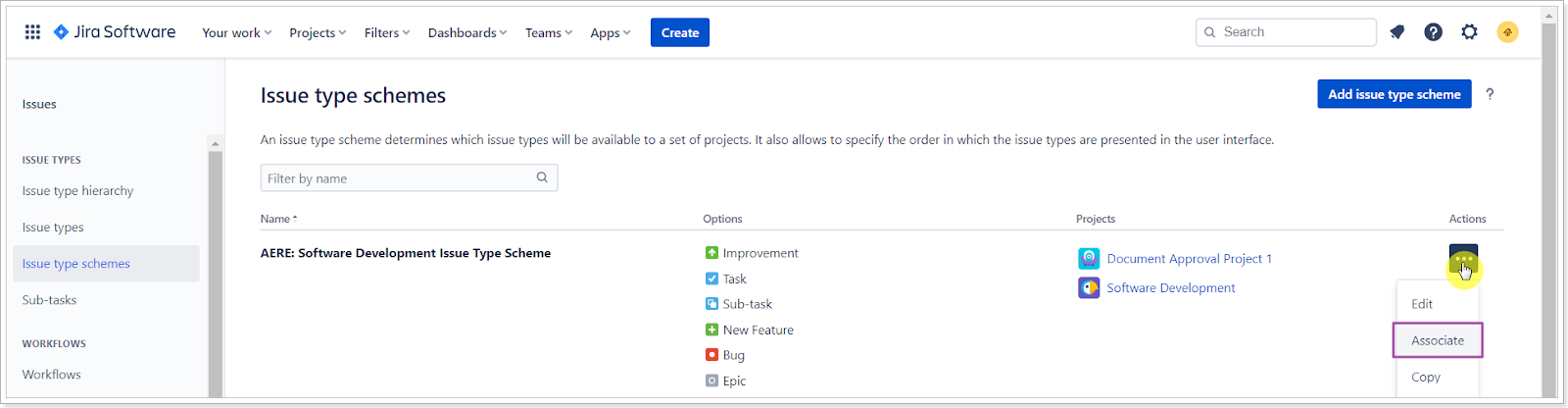 Similar project association with the same scheme in Jira for cross-project creation in PPM Express