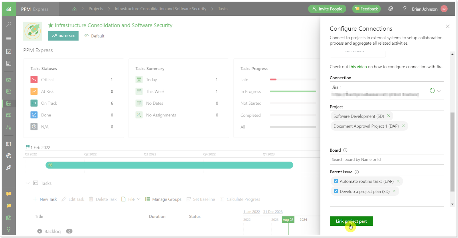 Linking Jira projects in PPM Express