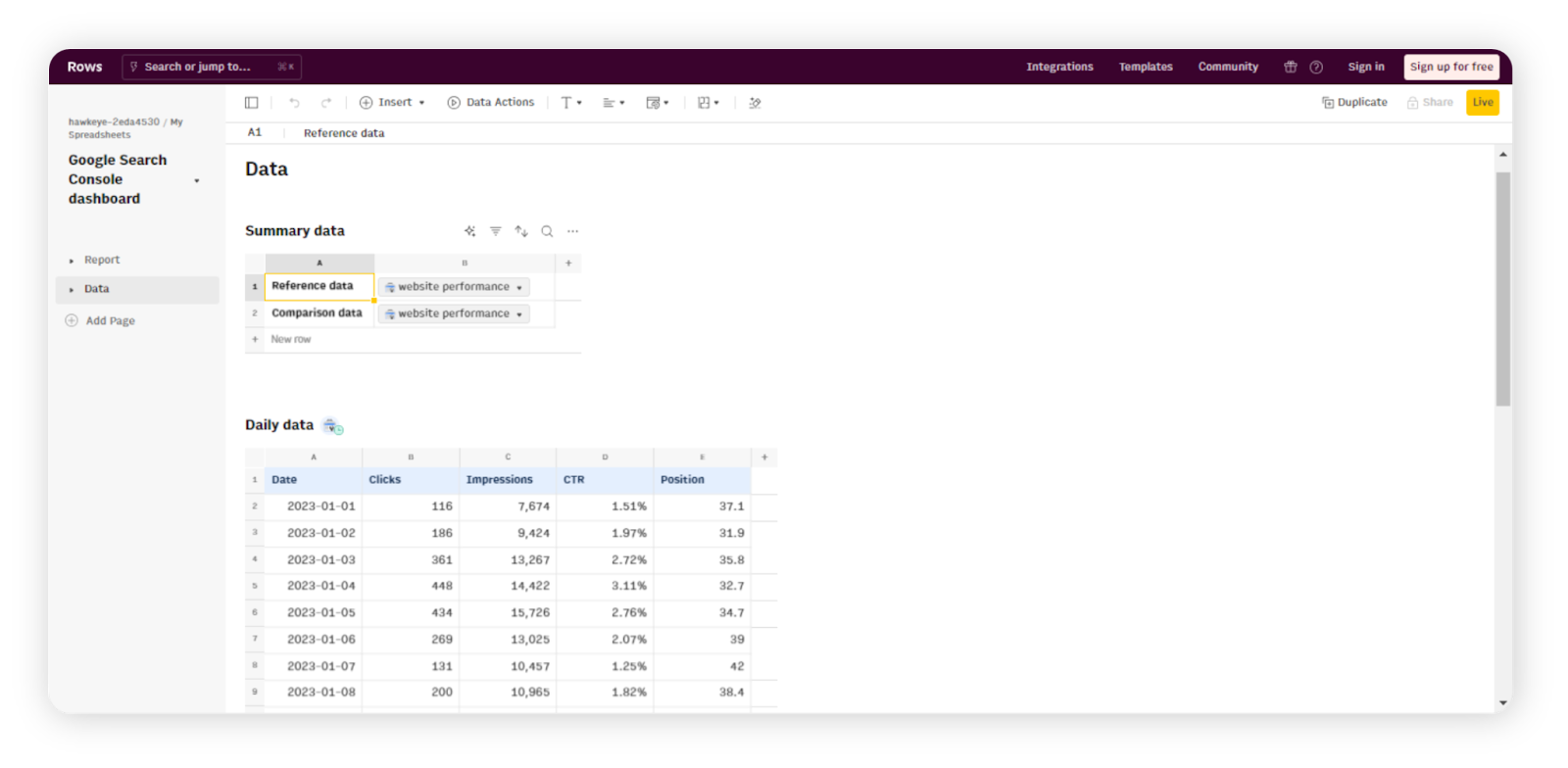 Rows vs Excel