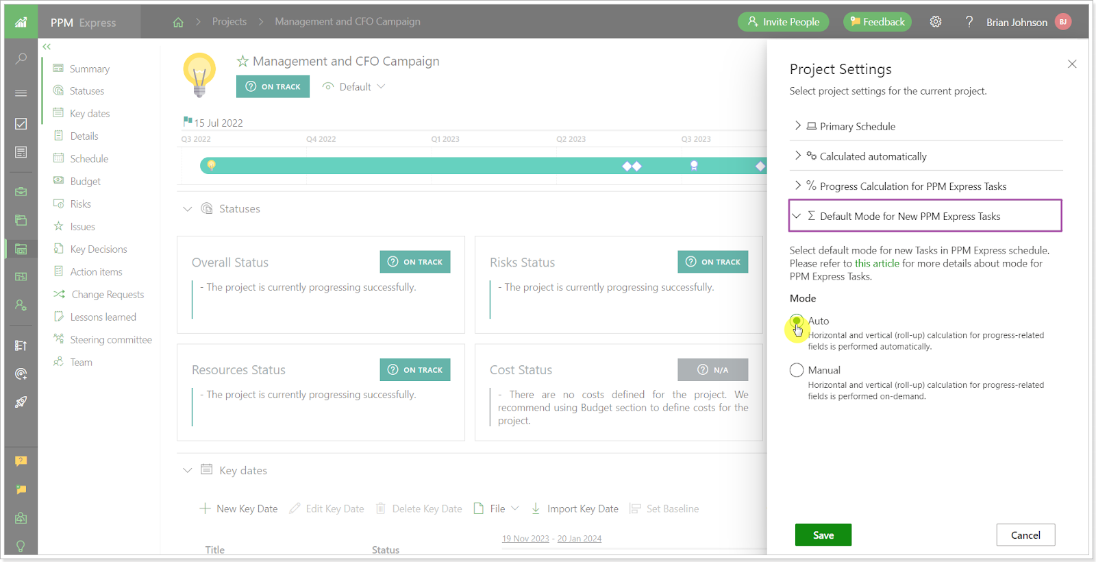 Manual and Auto-calculation modes in PPM Express