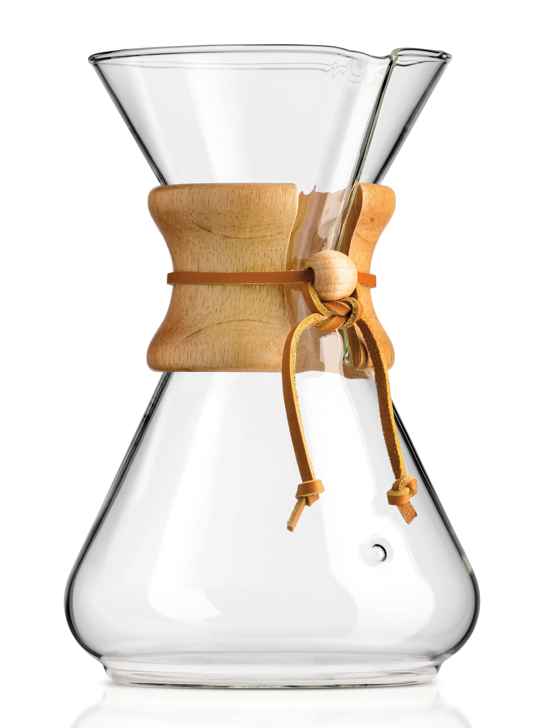 Large 8 to 10 cup Chemex pour-over coffee maker used for brewing coffee for groups