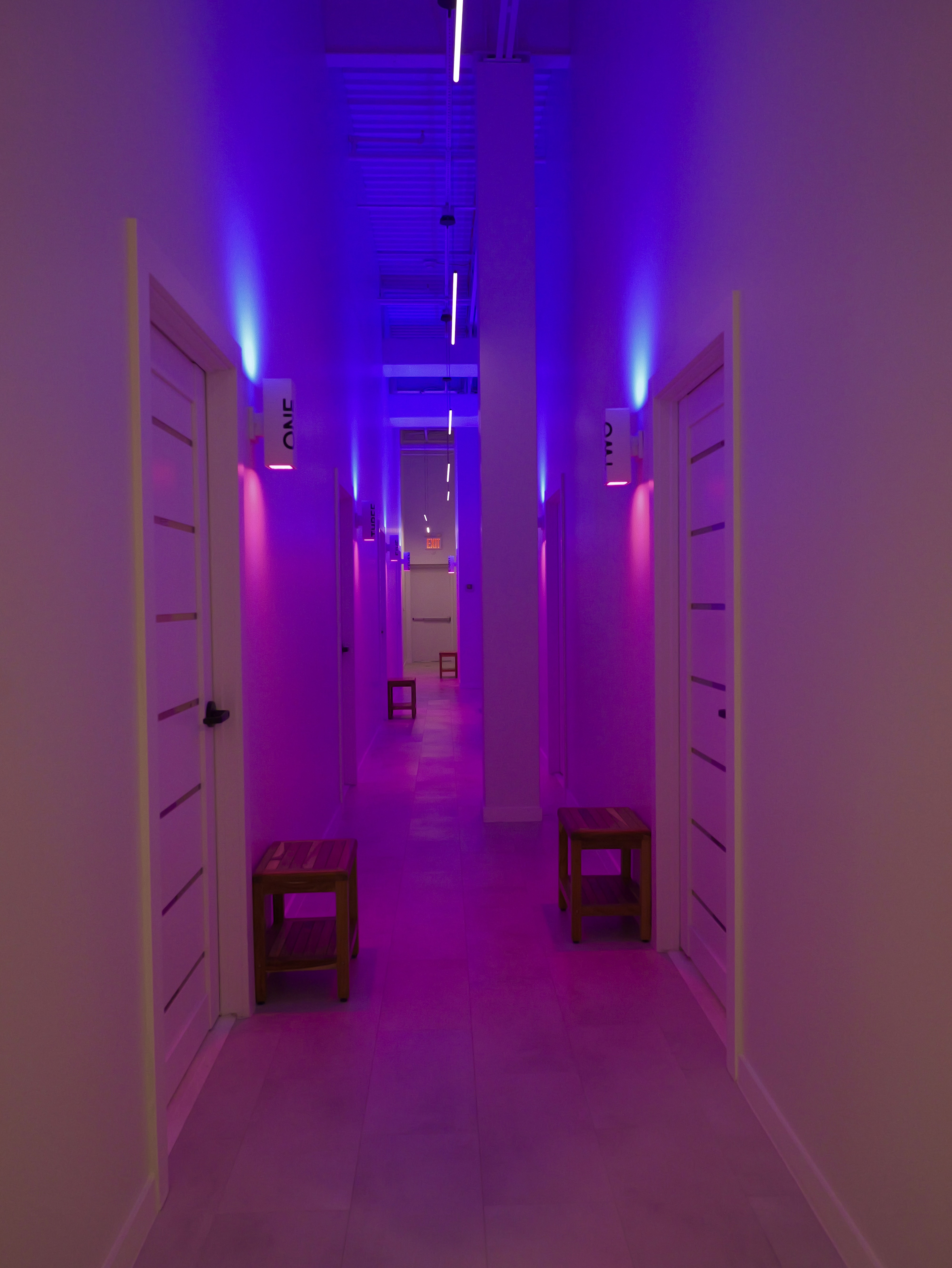 Studio hallway for infrared sauna and cold plunge at Kontra Baths, Carle Place