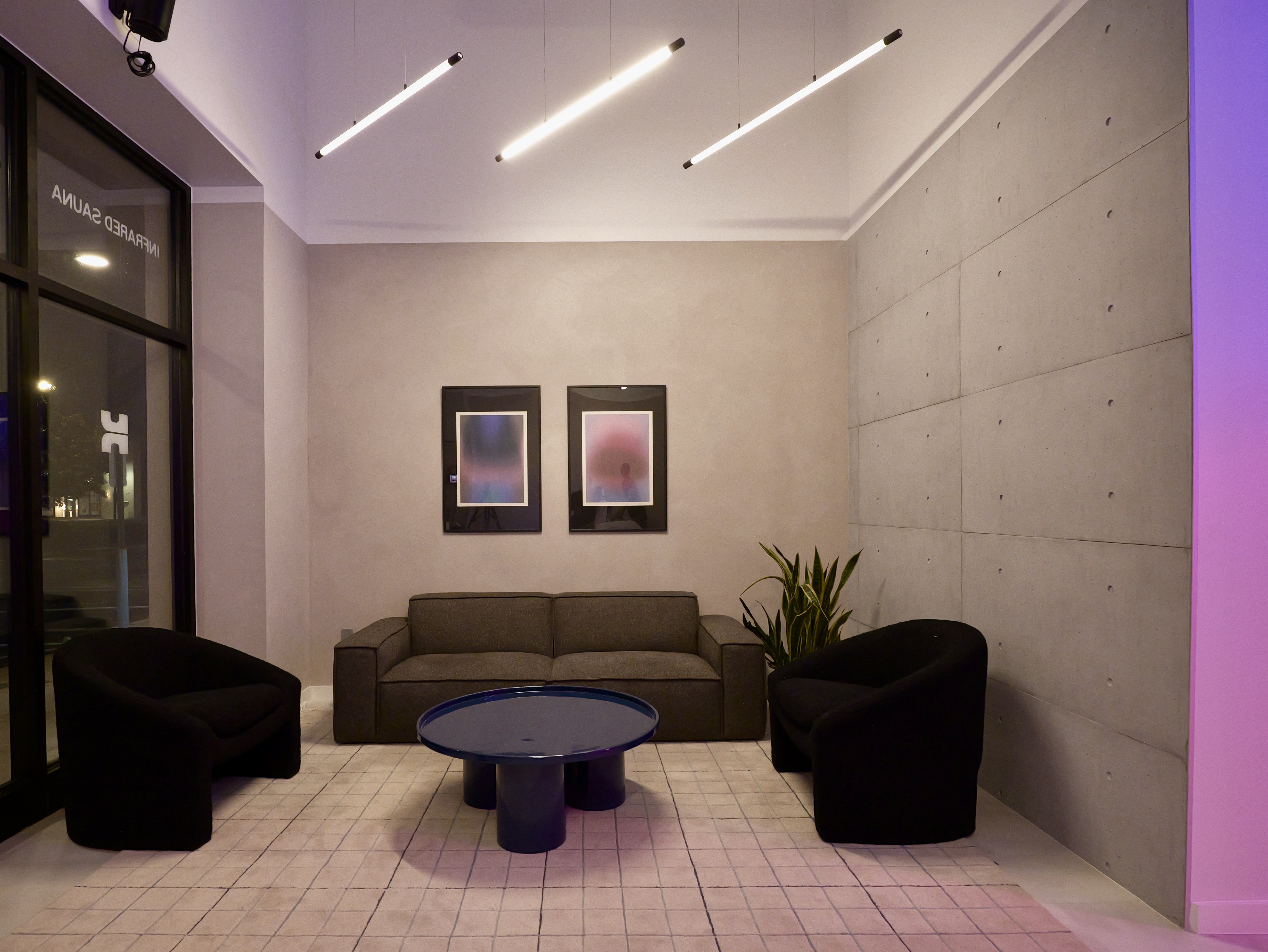 Studio lobby for infrared sauna and cold plunge at Kontra Baths, Carle Place