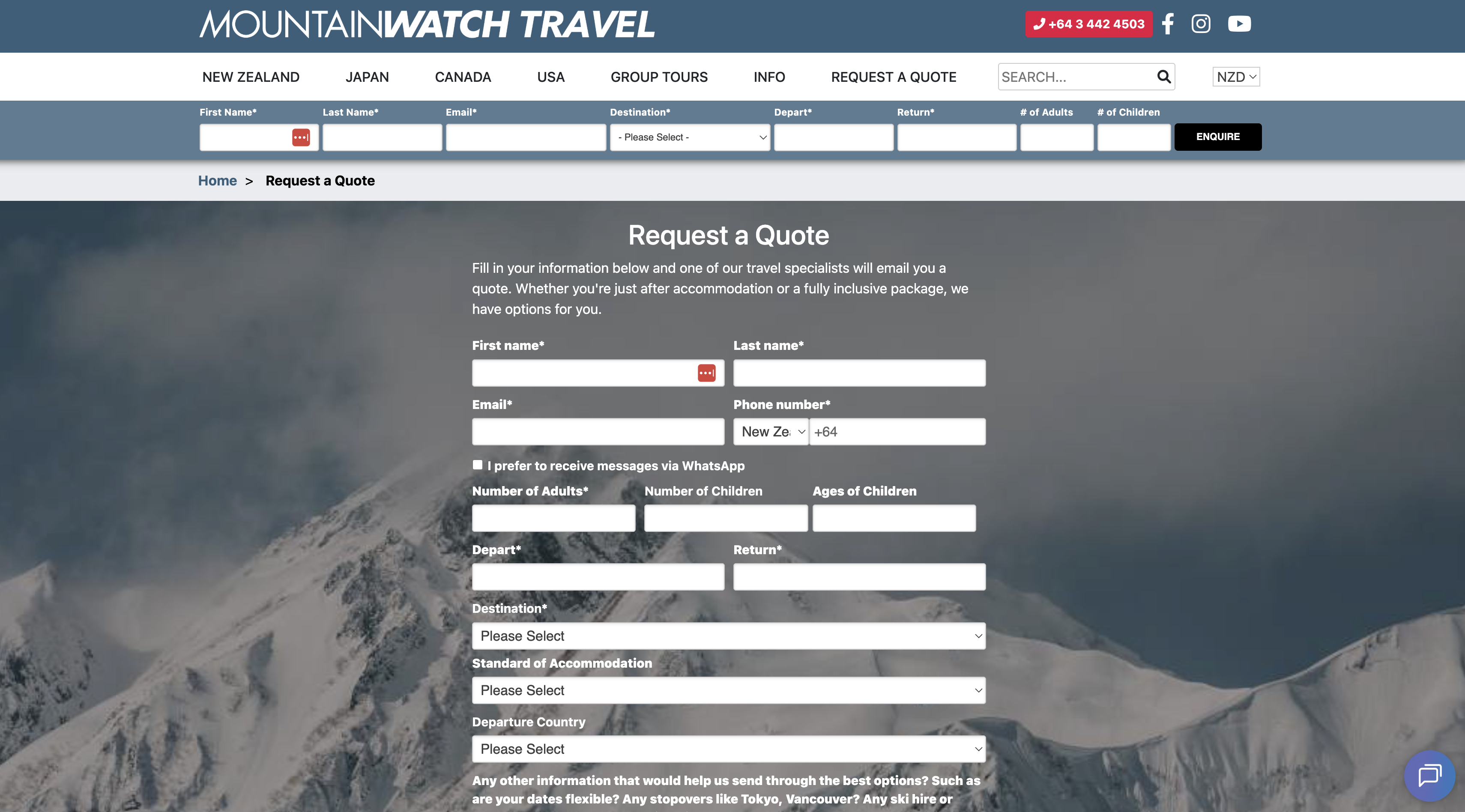 MountainWatch Travel website