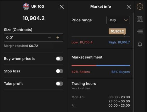 CFD order-ticket interface crop. This capture illustrates contract sizing, not UK retail account terms.