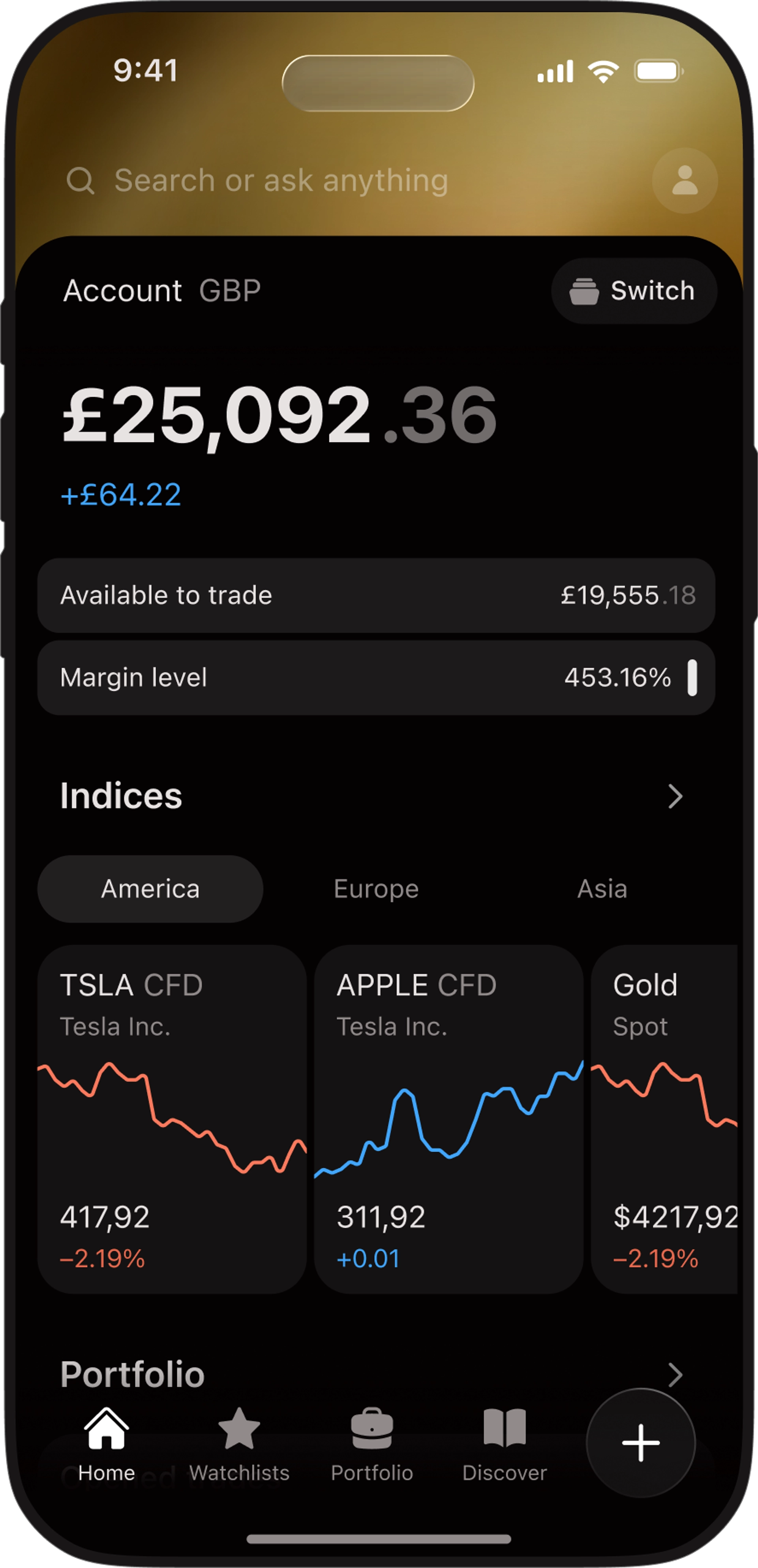 Capital.com mobile app. Official illustrative interface image.