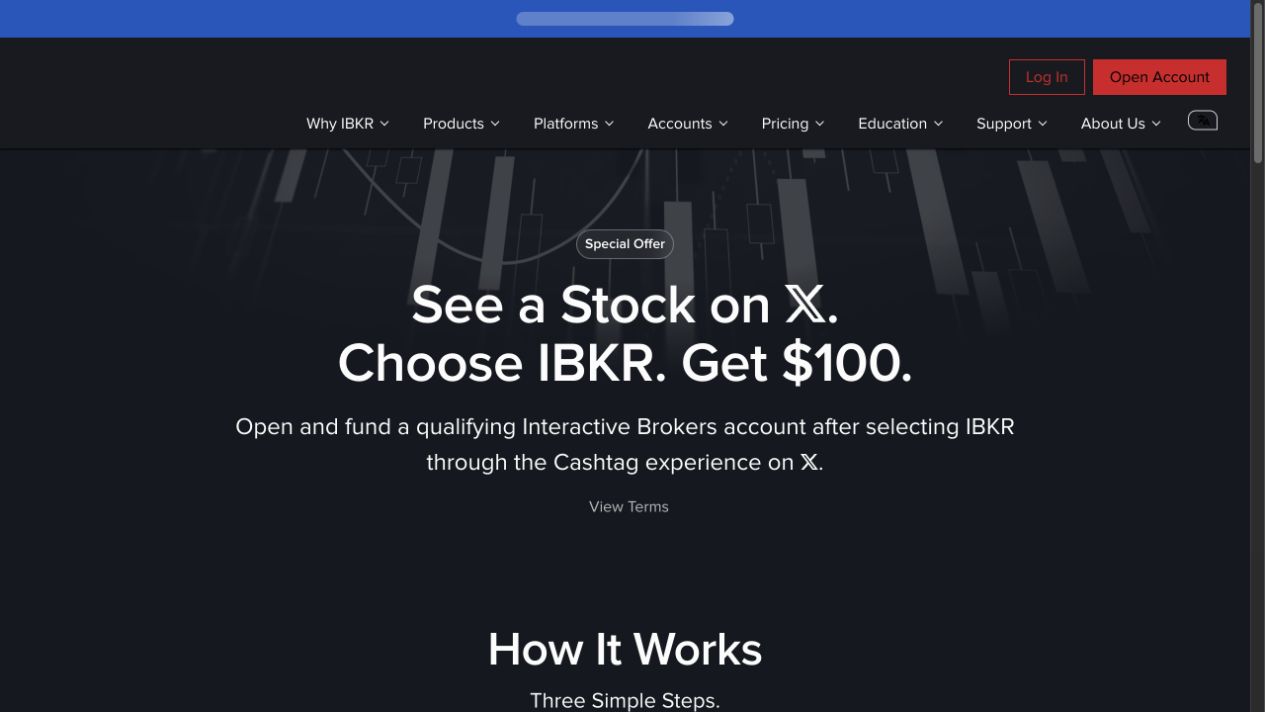 IBKR official offer headline: See a stock on X. Choose IBKR. Get $100.