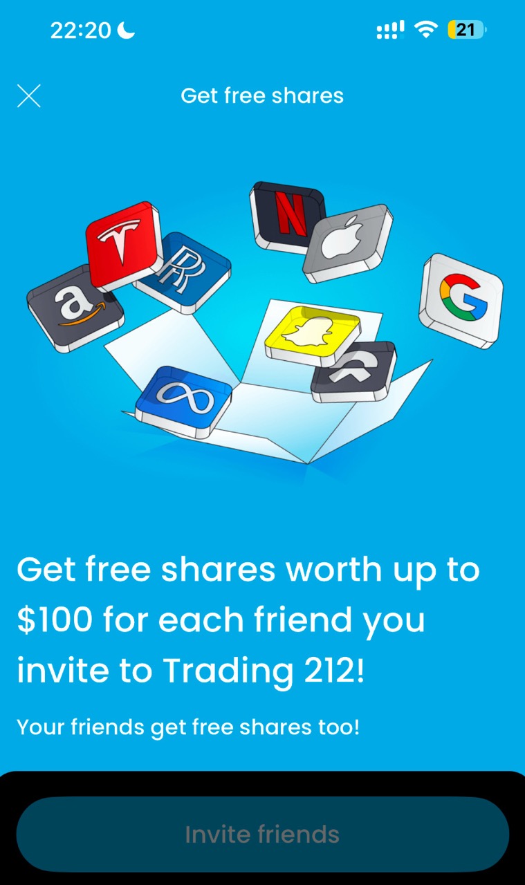 Trading 212 - Invite friends to gift & receive free shares