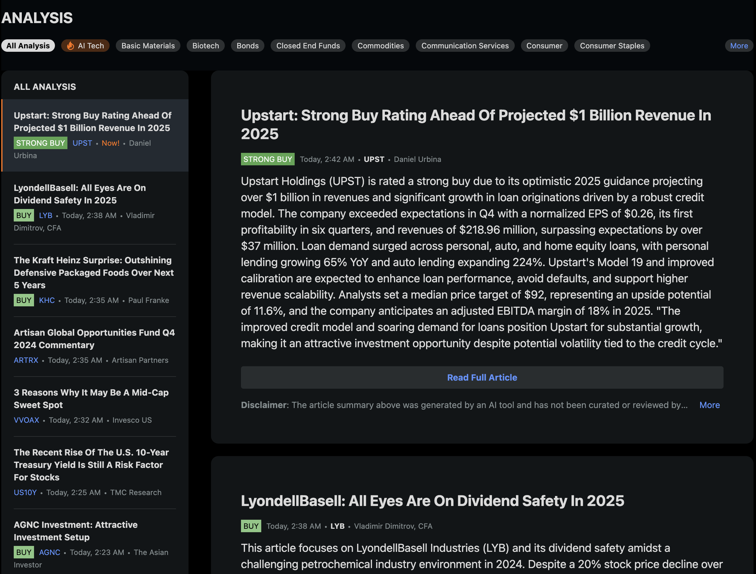 Seeking Alpha Premium research and analysis dashboard showing stock ratings and expert insights
