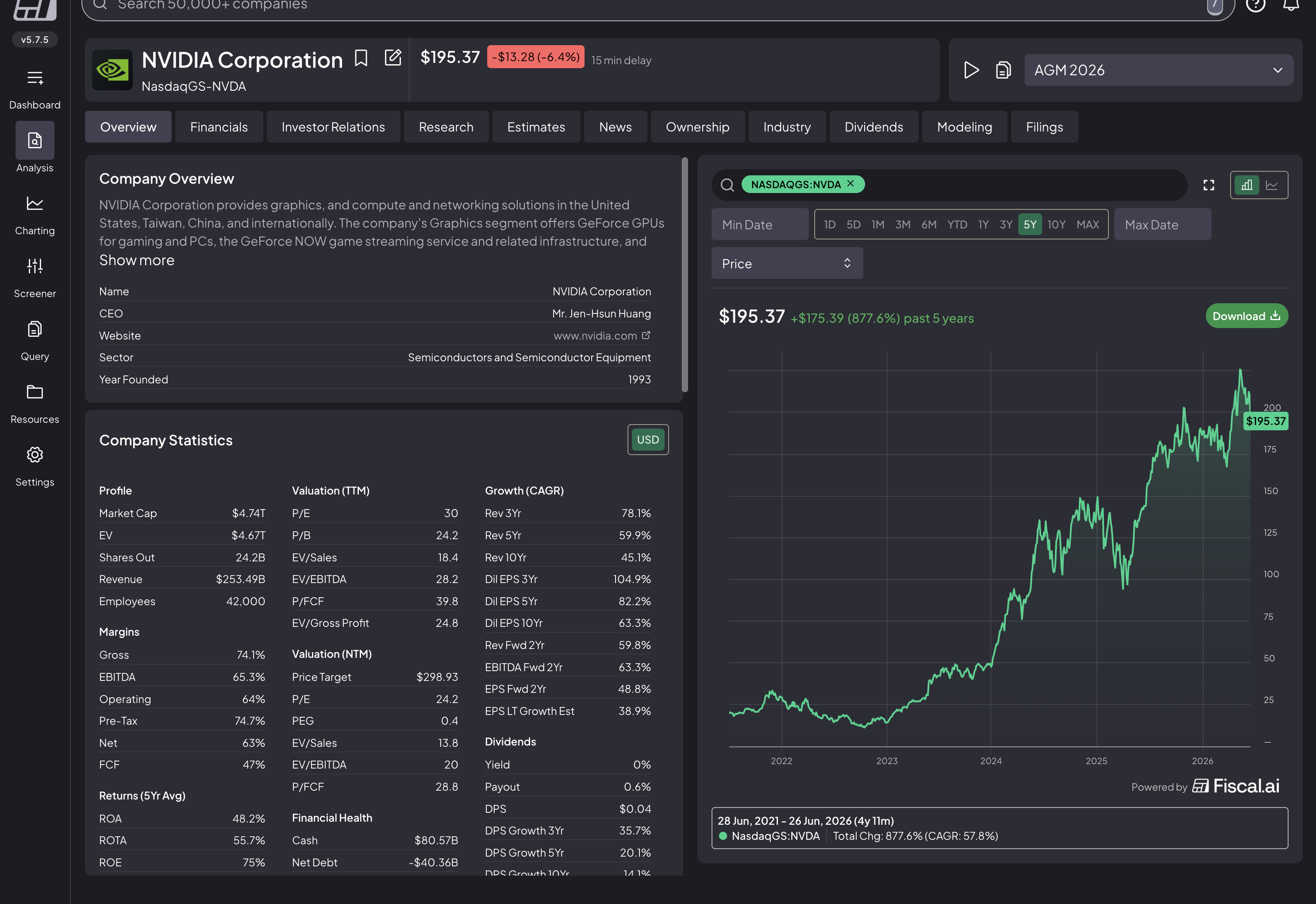 Fiscal.ai research terminal for NVIDIA