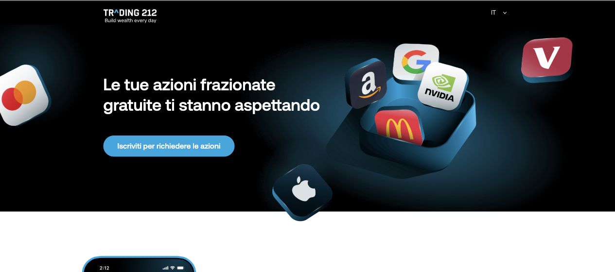 Pagina ufficiale italiana della promozione Trading 212 associata al codice MMB