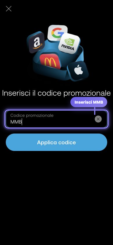 Passaggio 3: campo Codice promozionale Trading 212 con MMB inserito come esempio