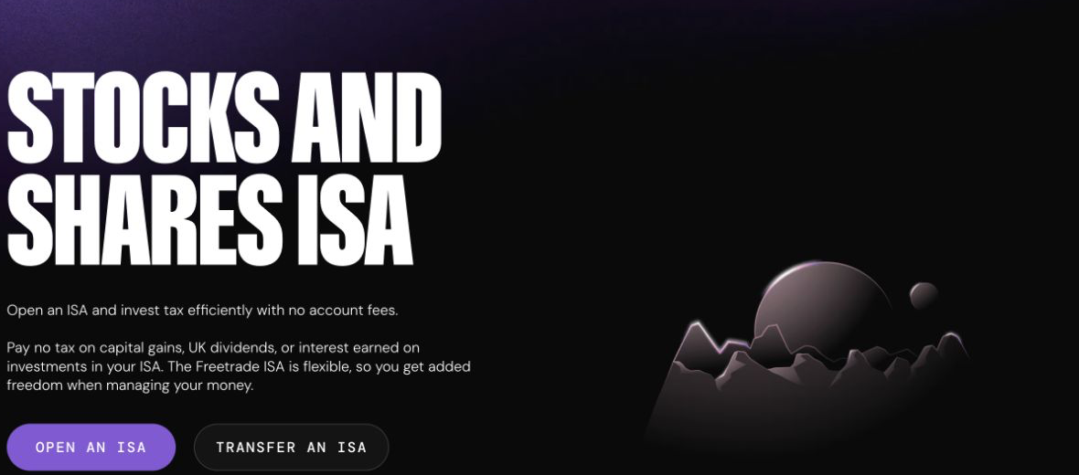 Freetrade UK Stocks and Shares ISA page showing the flexible ISA and account options