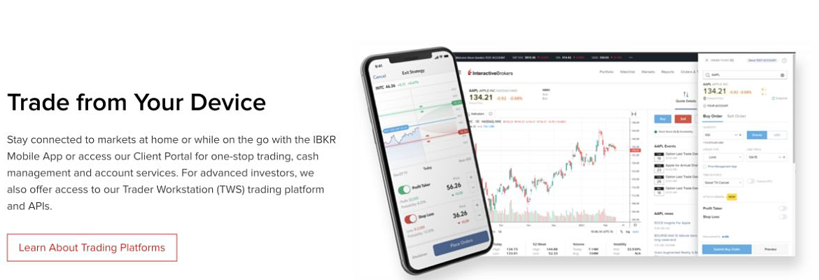 Interactive Brokers ISA page showing the IBKR Mobile app and Client Portal