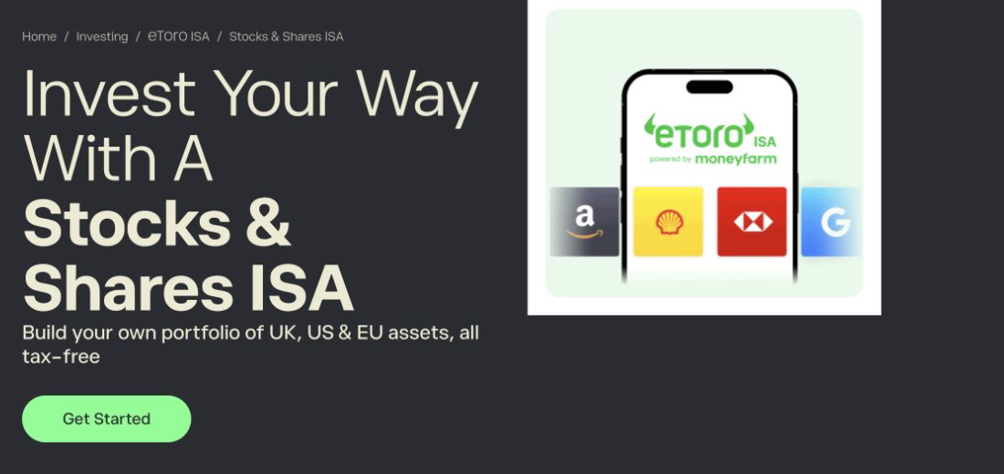 eToro UK Stocks and Shares ISA page powered by Moneyfarm