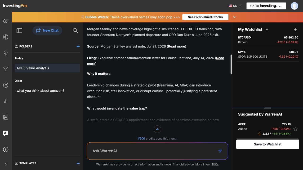WarrenAI response showing another analyst-note source, a company retention-letter reference, and the stated execution risk.