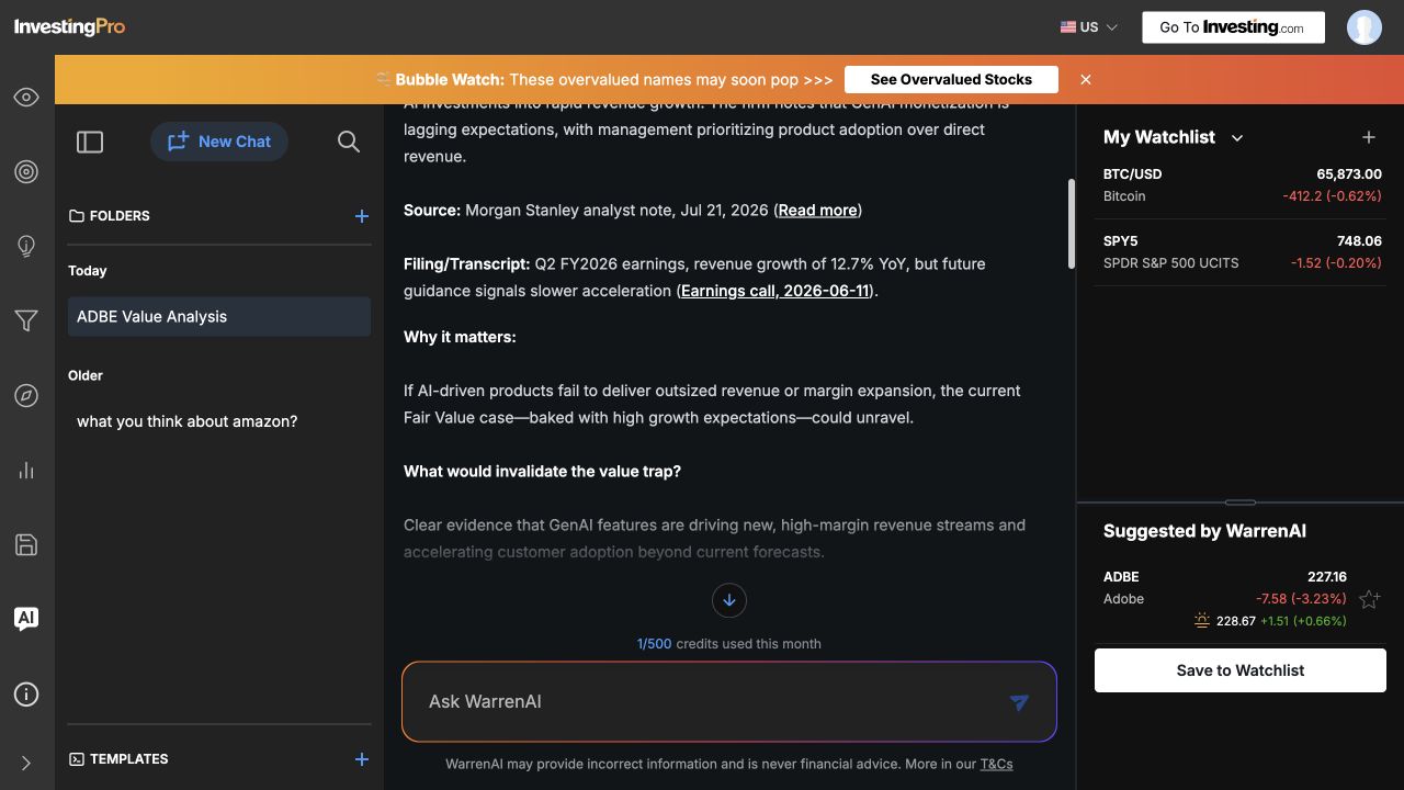 WarrenAI response showing an analyst-note source, an earnings-call reference, and the stated reason the risk matters.