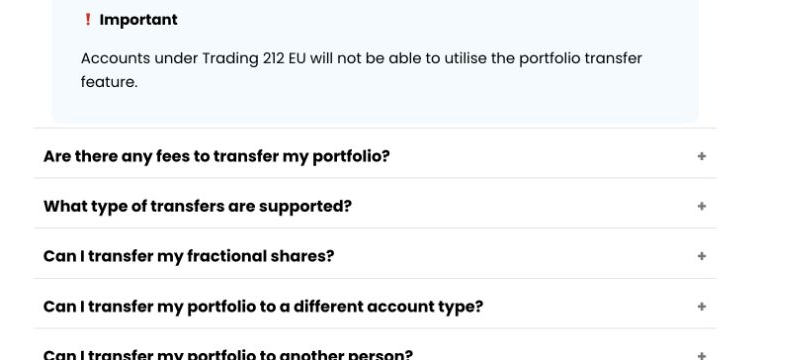 Trading 212 EU portfolio transfer restriction