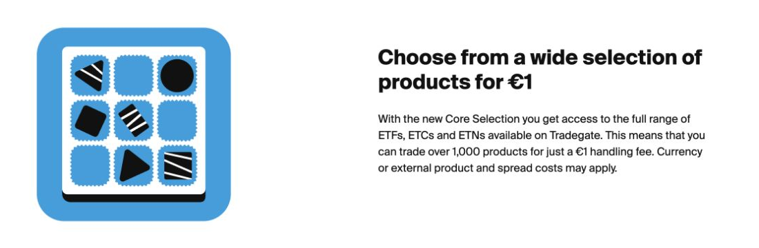 DEGIRO Ireland Core Selection showing the EUR 1 handling fee