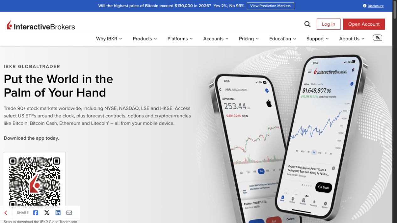 IBKR GlobalTrader streamlined mobile investing interface on the official platform page