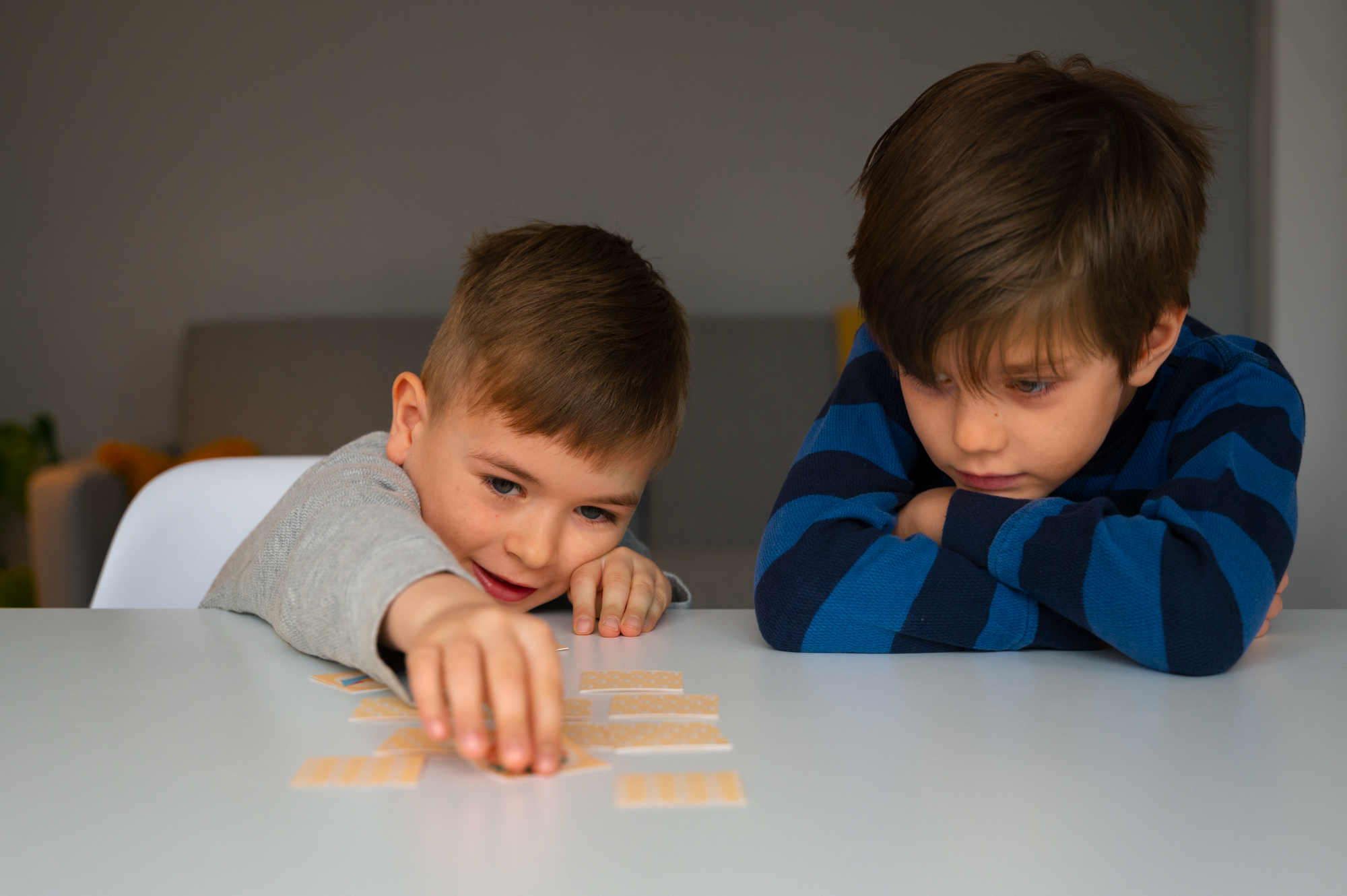 Front view children playing memory game
